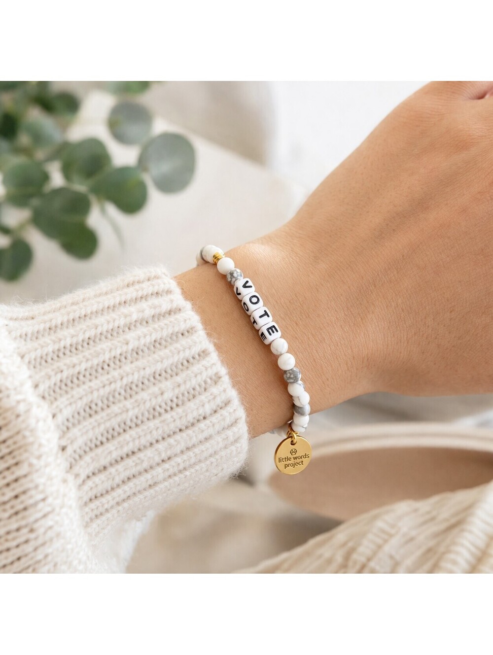 Little Words Project VOTE Bracelet White Marble Beads - Picture 2 of 4